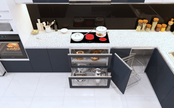 Tủ Bếp i phủ Acrylic màu xám hiện đại