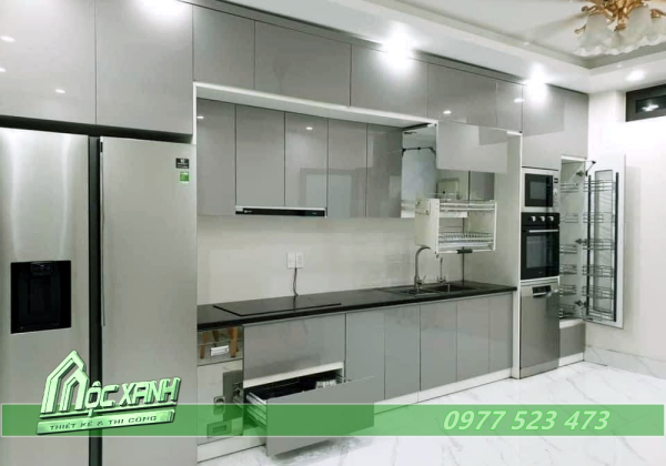 Tủ Bếp i phủ Acrylic màu xám hiện đại
