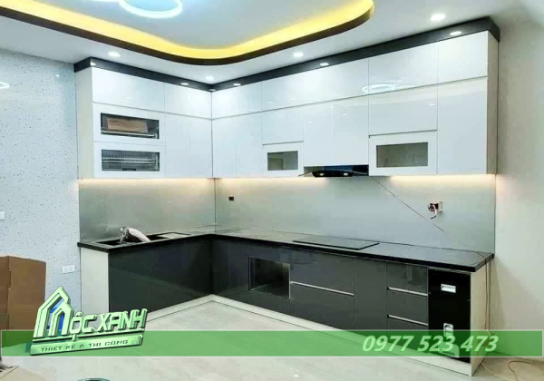 Tủ Bếp i phủ Acrylic màu xám hiện đại
