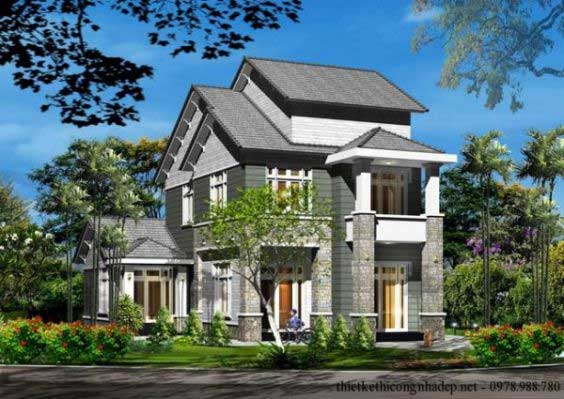 Ấn tượng với mẫu biệt thự 2 tầng mái thái Hiện đại 7.2x17m